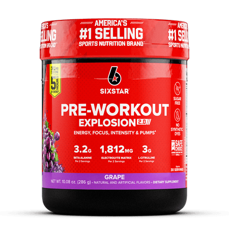 Six Star Pro Nutrition Explosion 2.0 Pre-Workout Powder, Electrolyte Matrix, Grape