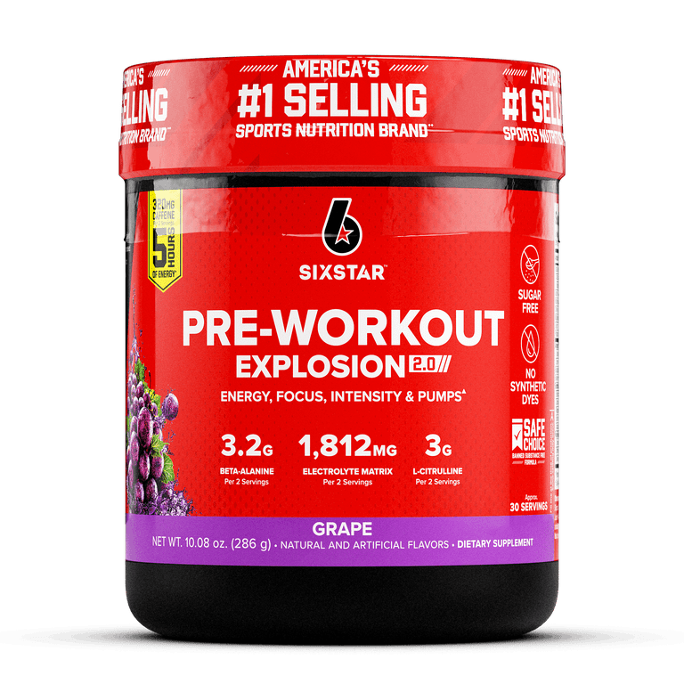 six star l carnitine Pro Nutrition Explosion 2.0 Pre-Workout Powder, Electrolyte Matrix, Grape helping to delay discomfort and reduce feelings of fatigue Six Star Nitric Oxide Supplements