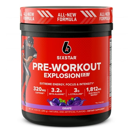 Six Star Pro Nutrition Explosion 2.0 Pre-Workout Powder, Electrolyte Matrix, Grape