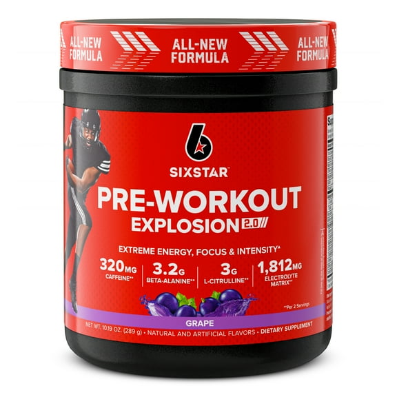 Six Star Pro Nutrition Explosion 2.0 Pre-Workout Powder, Electrolyte Matrix, Grape