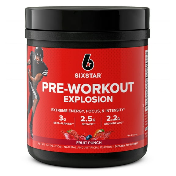 Six Star Pro Nutrition Pre-Workout Explosion for Energy, Focus and Intensity, Fruit Punch, 7.41 oz