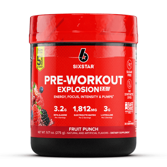 Six Star Pro Nutrition Electrolyte Matrix Pre-Workout Powder Explosion 2.0 Fruit Punch 9.71 oz
