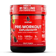 Six Star Pro Nutrition Pre-Workout Powder Explosion 2.0 Electrolyte Matrix, Fruit Punch, 9.52 oz