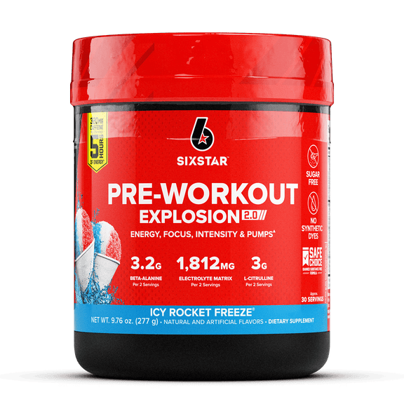 Six Star Pro Nutrition Pre-Workout Powder Explosion 2.0 Electrolyte Matrix, Icy Rocket Freeze, 9.76 oz