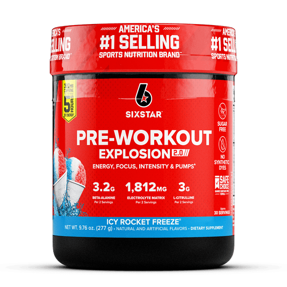 Six Star Pro Nutrition Pre-Workout Powder Explosion 2.0 Electrolyte Matrix, Icy Rocket Freeze, 9.76 oz