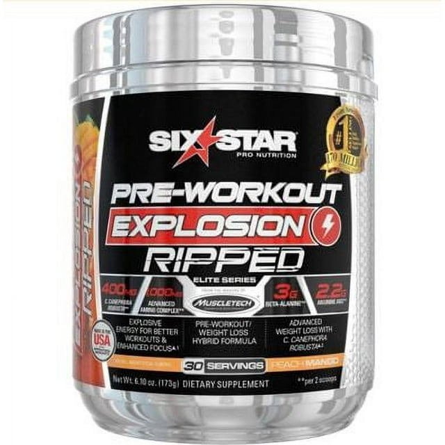 Six Star Pro Nutrition PreWorkout Powder Explosion Ripped, Peach Mango