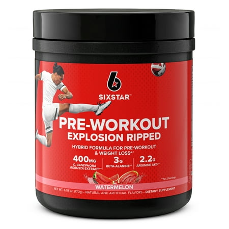 Six Star Pro Nutrition Pre-Workout Powder Explosion Ripped, Watermelon, 6 oz, 30 Servings
