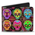 thumbnail image 1 of Six Sugar Skulls Multi Color Bi Fold Wallet One Size, 1 of 3