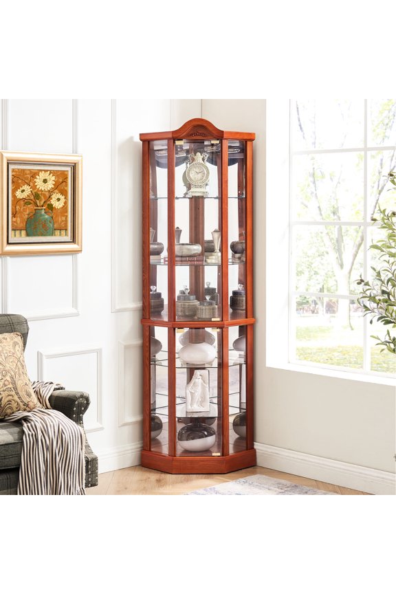 Six Triangular Corner Shelves + Cherry or Oak Finish - Corner Cabinet Use + Efficient Storage and Stylish Look