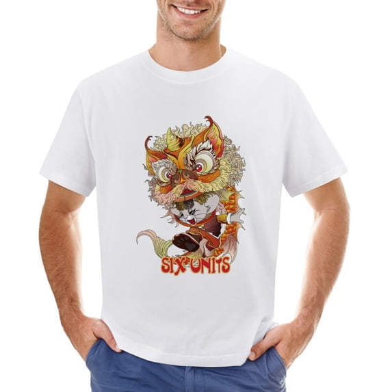 Six Units Men’s Graphic T-shirt Vintage Short Sleeve Sport Tee White XL