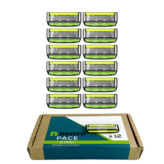 Six-blade razor system with trimmer - 12-piece replacement pack (no handle)