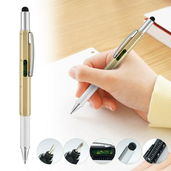 Six-in-One Multi-tool Pen, Gold,Stocking Stuffers for Men Dad Multitool Pen tool Cool Gadget for Men Ideas for Him Teachers Ruler Screwdriver Ballpoint Pen 1Ml