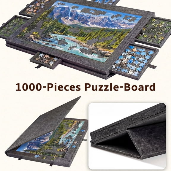 6-in-1 Puzzle Board with Drawers for 1000 Pieces Portable Jigsaw Puzzle Table with Adjustable Stand, Anti-Slip Felt Surface & 6 Sorting Trays Puzzle Organizer for Sofa, Table & Bed