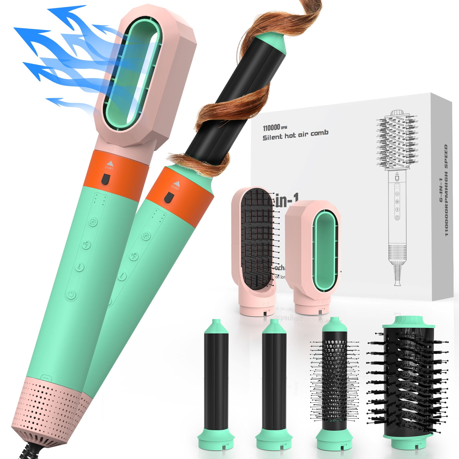Six-in-one Curling Iron, Hot Air Comb, Multi-functional Hair Dryer 1000W Automatic Curling Iron, Six-in-one Hair Styler