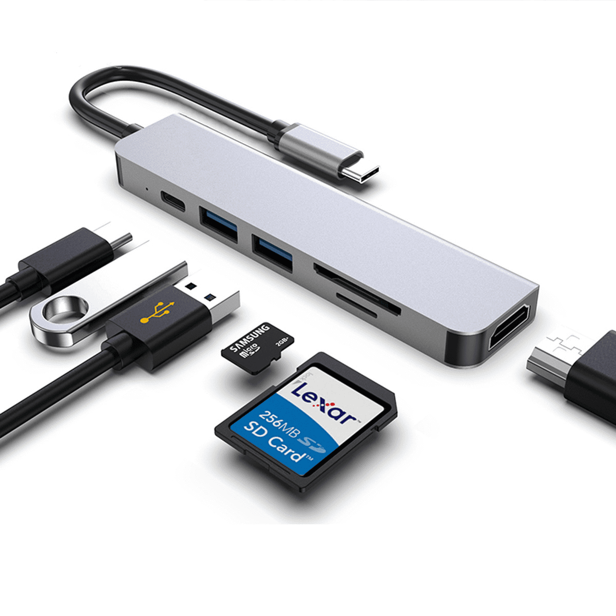 Six-in-one Type-C docking station USB3.1 to HDMI/TF/SD/PD multi-function notebook expansion HUB