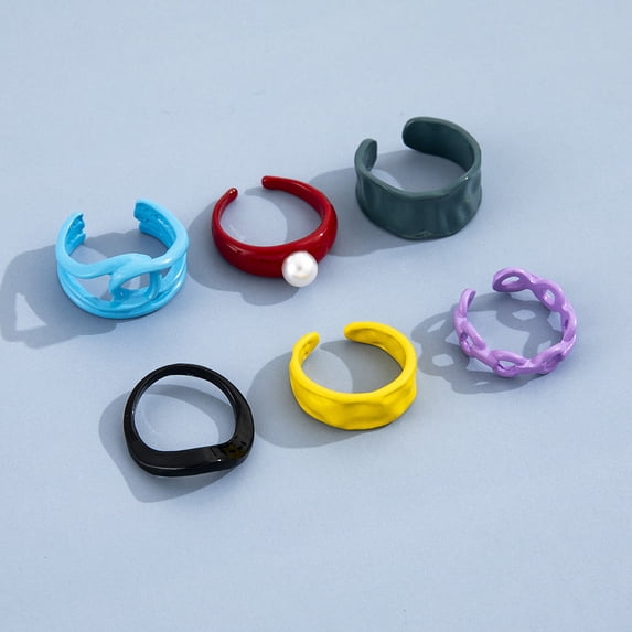 Six-piece Alloy Spray Paint Geometric Personality Simple Ring Set