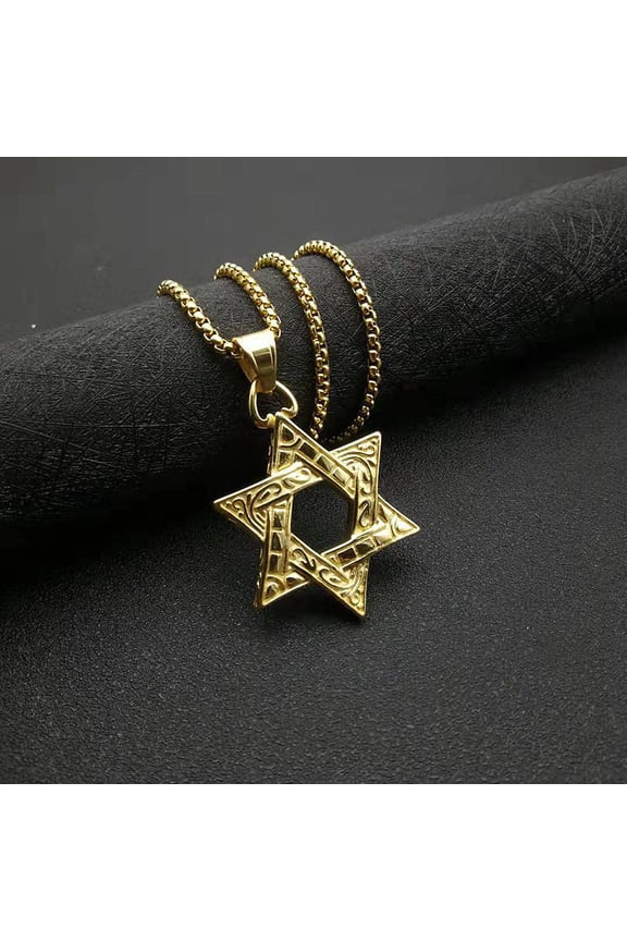 Six-pointed star necklace, versatile for men and women, high-end couple, non-fading 14K Yellow Gold pendant, unisex chain
