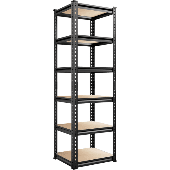 Six-tier storage rack, suitable for garages/closets/basements, height adjustable, 2256 lbs capacity, narrow design, dimensions: 16 inches wide x 16 inches deep x 72.2 inches high.