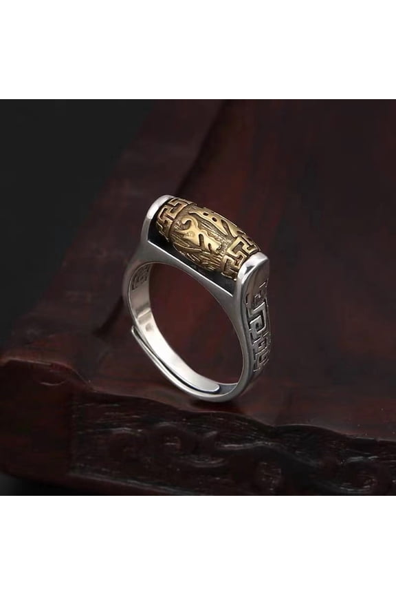 Six-word Mantra Brass Finger Rings Style Rotating Rings for Men Women Silver Golden