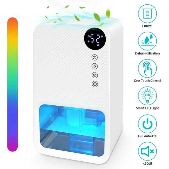 Zacenei Dehumidifiers for Home,Portable Small Room Dehumidifier with Auto Shut-Off Energy Saving Quiet Dehumidifiers 7 Colors Lights & Sleep Mode for Bedroom Bathroom RV Closet Garage