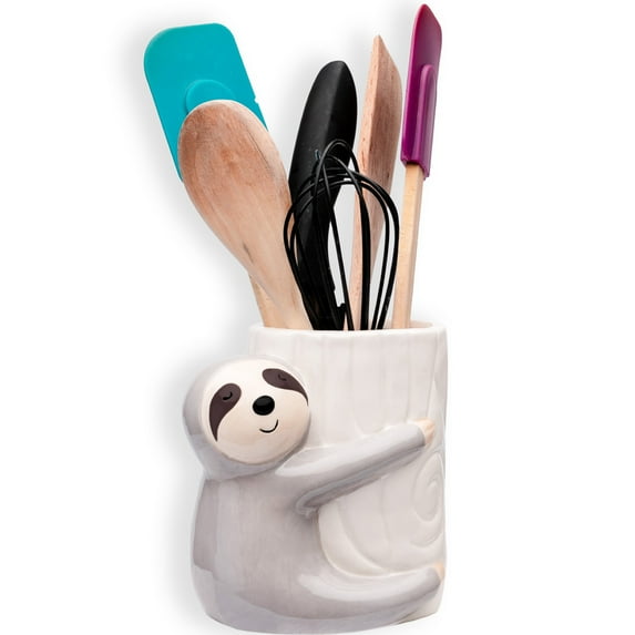 Sixdrop Sloth Kitchen Utensil Holder Utensil Organizer – Ceramic Utensil Holder for Kitchen Counter - Charming Cooking Utensil Container
