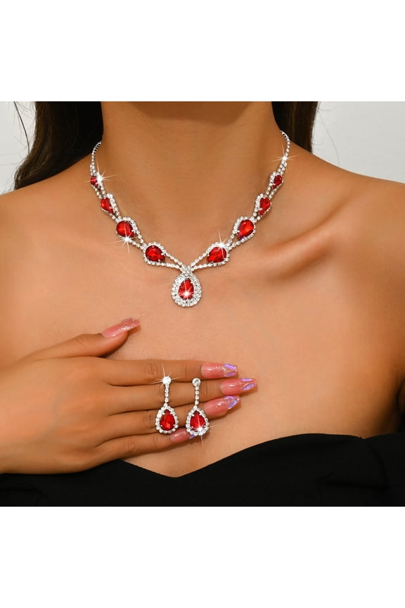Sixexey Bridal Wedding Jewelry Set Silver Rhinestone Crystal Necklace Earrings Sparkly Prom Costume Neck Jewelry for Women