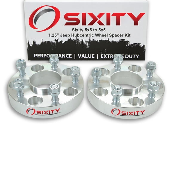Sixity Auto 2 pc 1.25" 5x5 Wheel Spacers compatible with Jeep Grand Cherokee Wrangler Commander 1/2-20tpi 1.25in Hubcentric