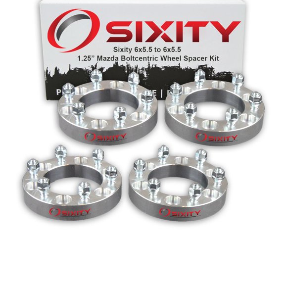 Sixity Auto 4 pc 1.25" 6x5.5 Wheel Spacers compatible with Mazda B2000 B2200 M12x1.5mm 1.25in Studs Lugs