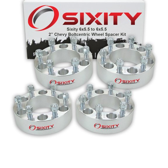 Sixity Auto 4 pc 2" 6x5.5 Wheel Spacers compatible with Chevy Blazer C2500 K1500 K2500 Suburban 1500 Tahoe M14x1.5mm 1.25in Studs Lugs