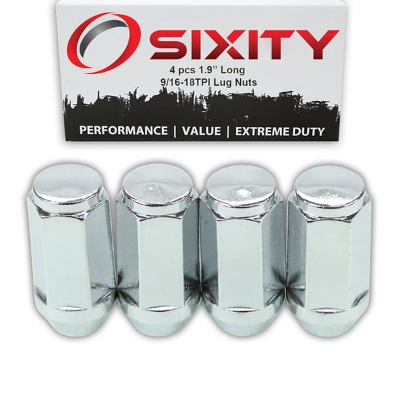 Sixity Auto 4 pc Chrome Plated Bulge Acorn Wheel Lug Nuts - 9/16-18tpi 1.9" Long - Capped Closed End