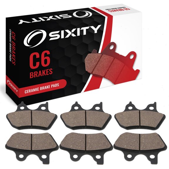 Sixity C6 Front Rear Ceramic Brake Pads compatible with Harley Davidson FLTRI Road Glide Touring 2000-2006 Complete Set