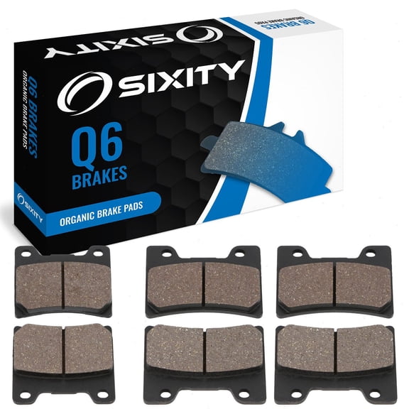 Sixity Q6 Front Rear Organic Brake Pads compatible with Yamaha VMX1200 V-Max 12 E EC F FC G GC H HC J JC K KC L LC M MC N NC P PC R RC S SC T V W 1993-2007 Complete Set