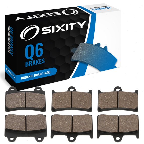 Sixity Q6 Front Rear Organic Brake Pads compatible with Yamaha XV1700AT Road Star Silverado XV17ATW Spoke Wheel Solid Disc ATX ATY ATZ 2007-2010 Complete Set