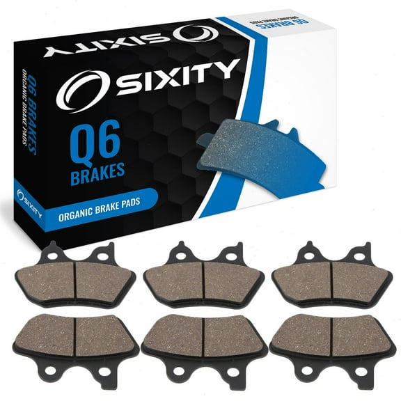 Sixity Q6 Front Rear Organic Brake Pads compatible with Harley Davidson FLHRI Road King 2000-2006 Complete Set