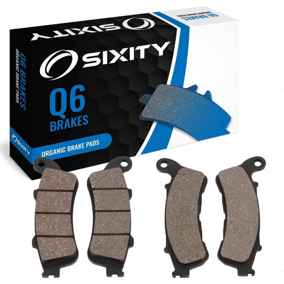 Sixity Q6 Front Rear Organic Brake Pads compatible with Honda VT1300CSA Sabre ABS 2012-2014 Complete Set
