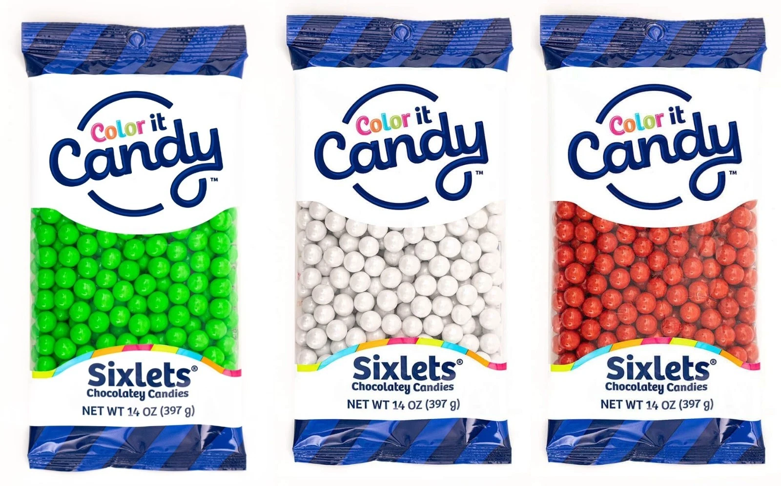 Sixlets Holiday Candy Chocolate Green and Red Candies Xmas Buffet Decorating 14oz Each 3 Packs
