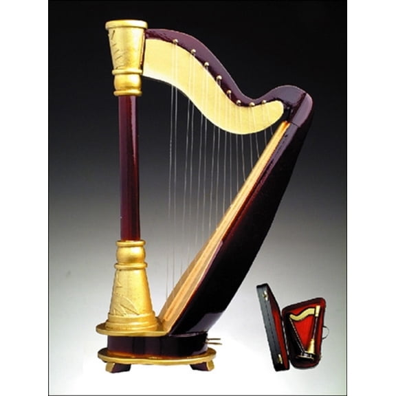 Broadway Gift Harp Miniature Replica Rich Wood & Gold Tone 6 x 8 Resin Stone Tabletop Figurine