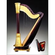 Broadway Gift Harp Miniature Replica Rich Wood & Gold Tone 6 x 8 Resin Stone Tabletop Figurine