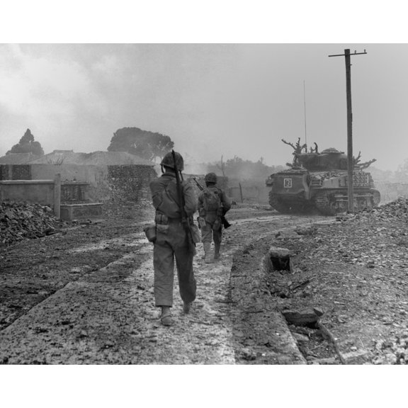 Sixth Division Marine Tanks And Riflemen Entering Naha History (36 x 24)