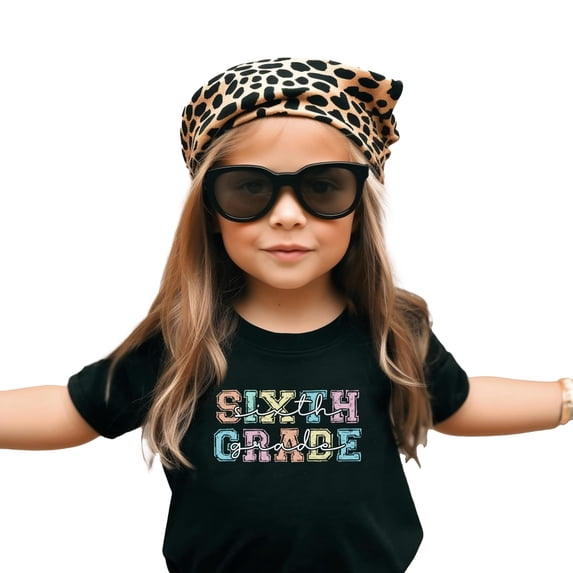 Sixth Grade T-Shirt for Back to School Children's First Day of 6th Grade Bold Pastel Font Tee Black Shirt Youth Small