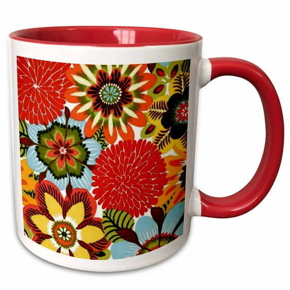 3drose, Sixties Floral, 15oz Two-tone Red Mug