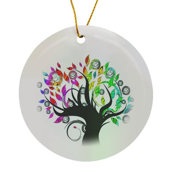 3drose, Sixties Psychedelic Tree, Circle Porcelain Ornament