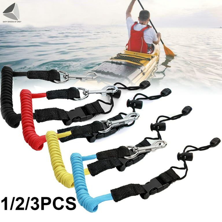 2Pack Elastic Kayak Canoe Paddle Leash Rowing Boats Lanyard Fishing Rod Red in Black