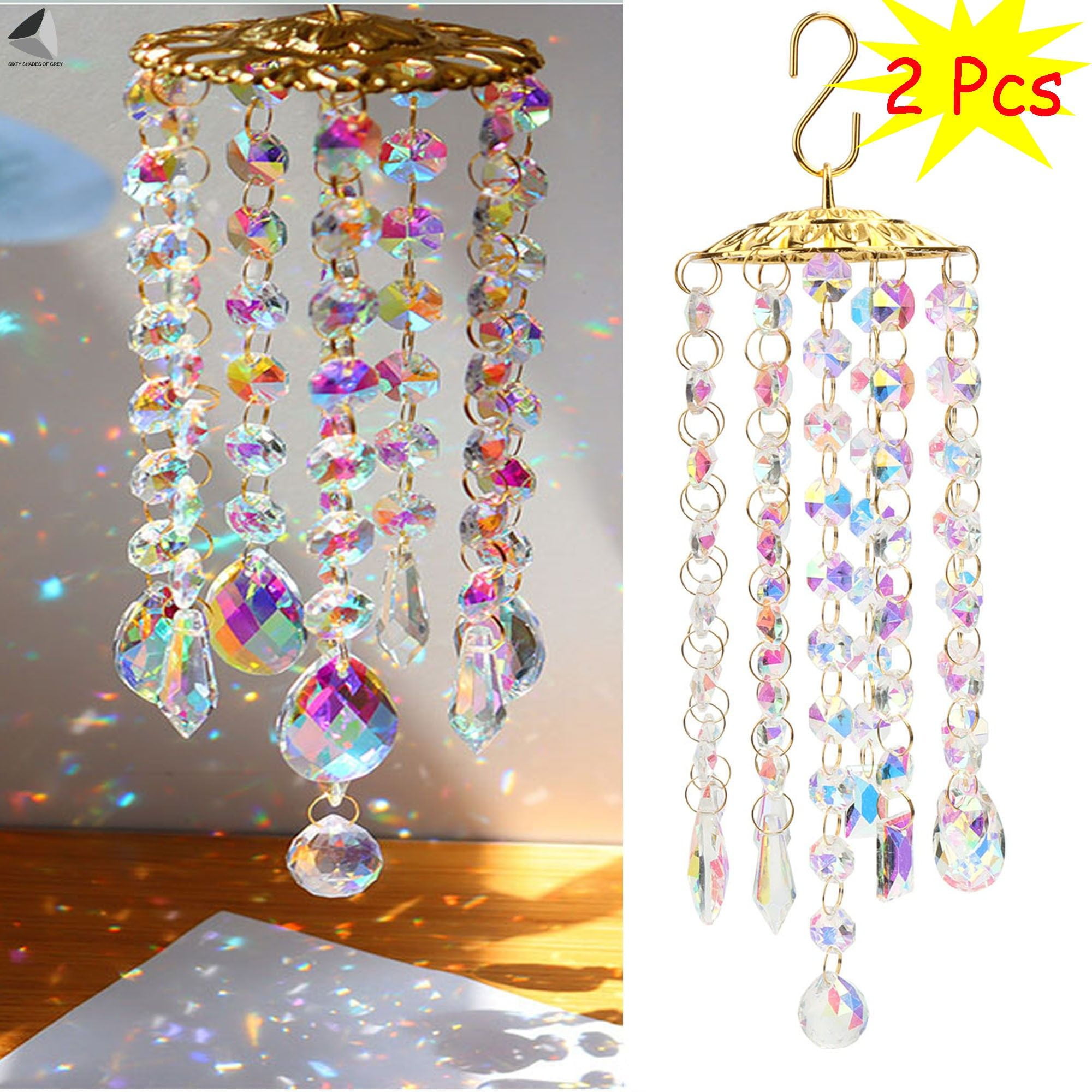 Sixtyshades 2 Pcs Colorful Crystal Prisms Wind Chimes Bling