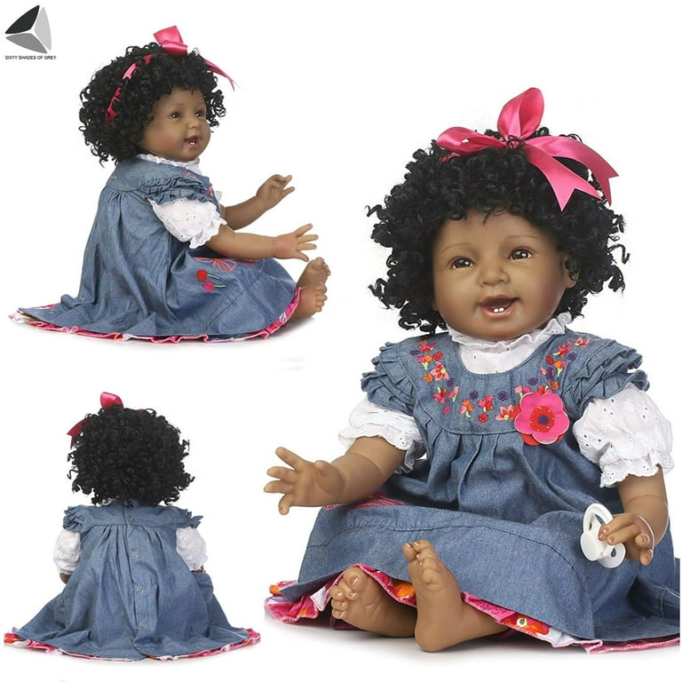 PULLIMORE 22 inch Lifelike Reborn Baby Dolls Girl Black African American  Smiling Soft-Body Toddler Girl Doll
