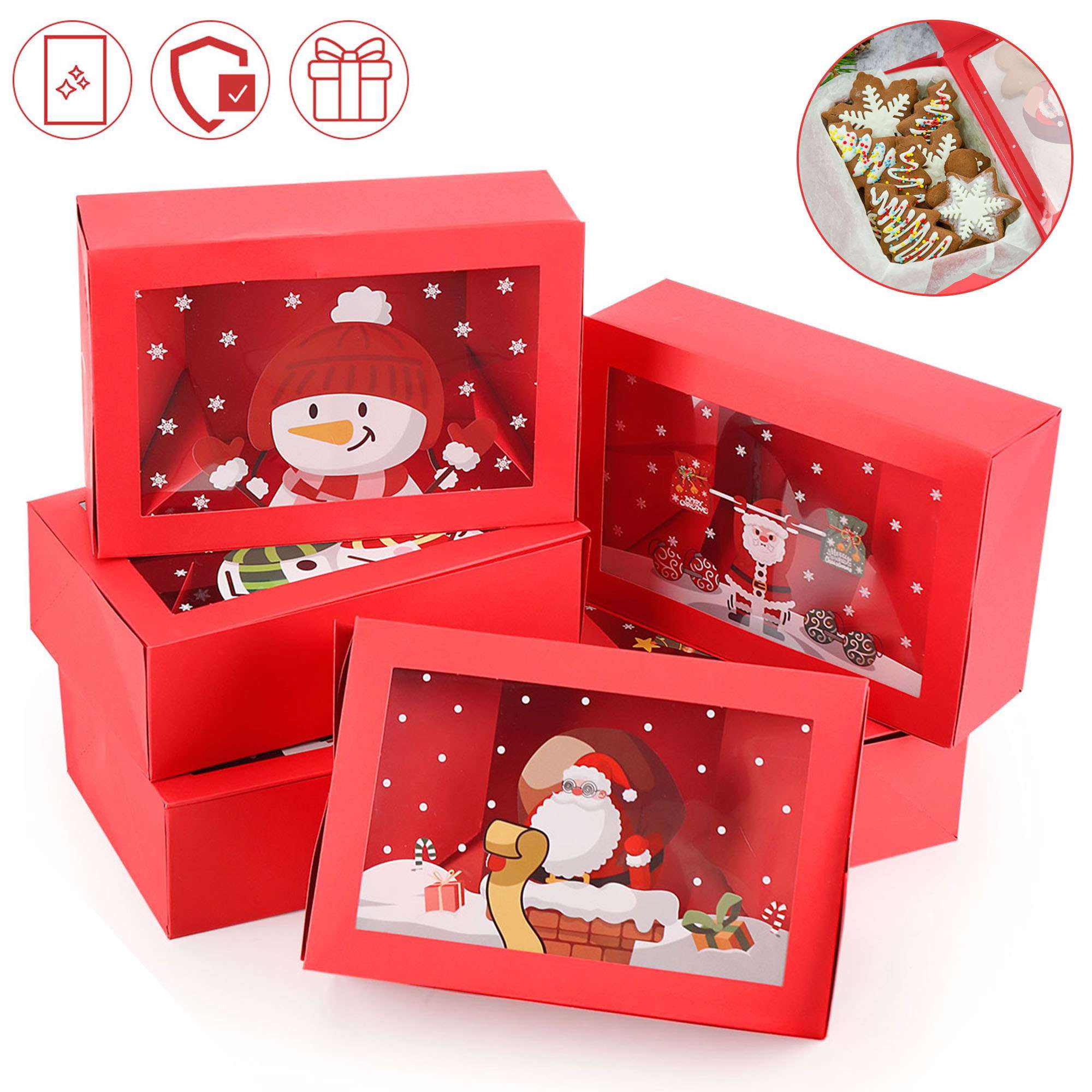 Sixtyshades 6 Packs Christmas Cookie Boxes with Window, Cookie Gift