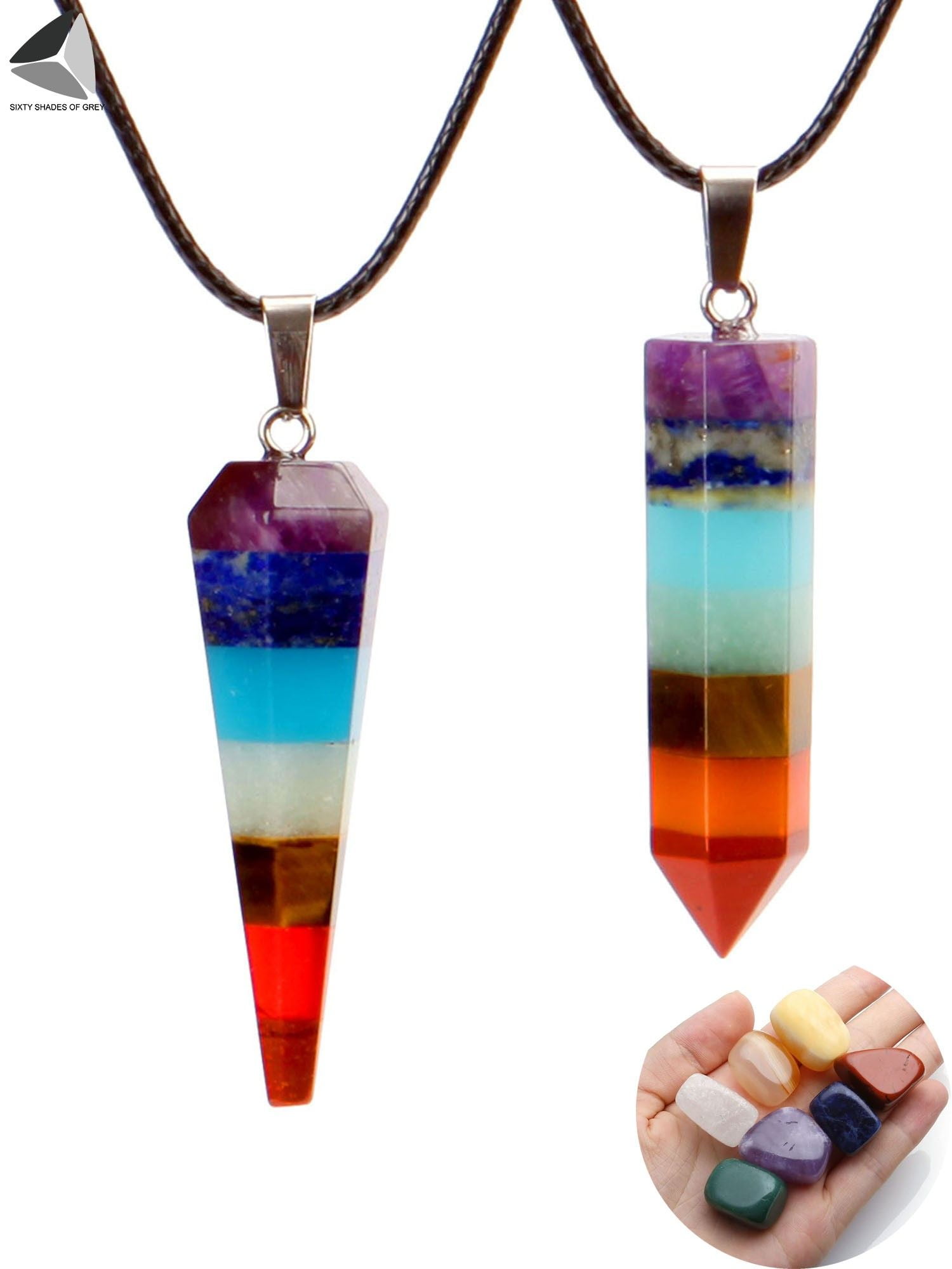 Sixtyshades 7 Chakra Stone Necklaces for Men Women 2 Pcs Gemstone