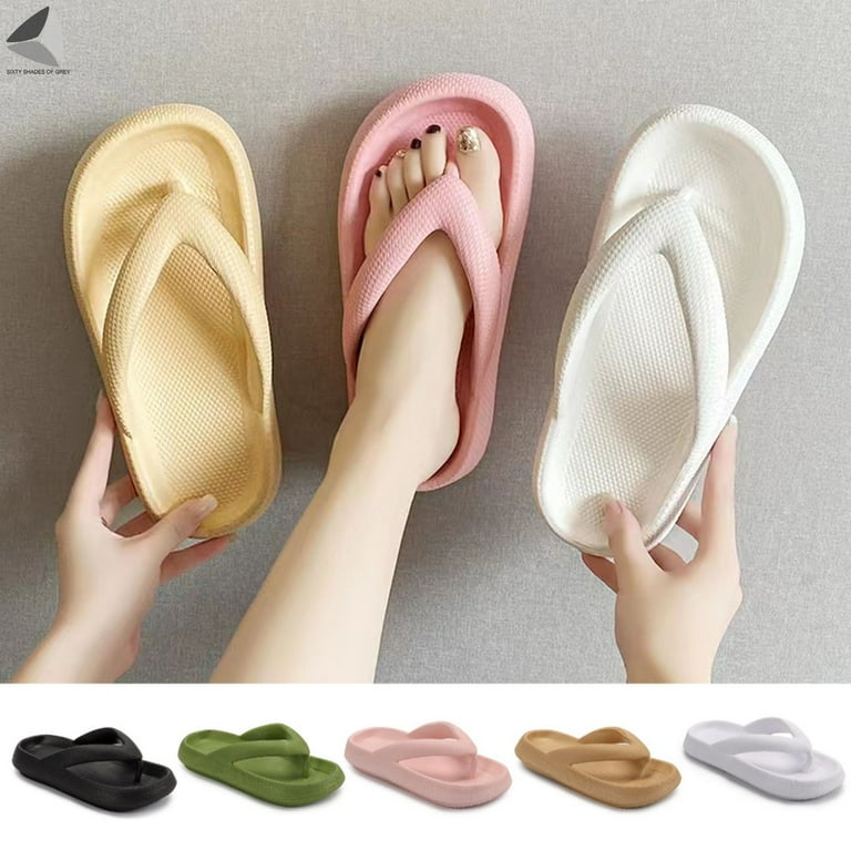 Sixtyshades Anti-Slip Comfy Flip Flops for Women Men Cloud Pillow Feeling  Slippers Slides for Bathroom Shower Shoes Outdoor and Indoor (M, Khaki) 