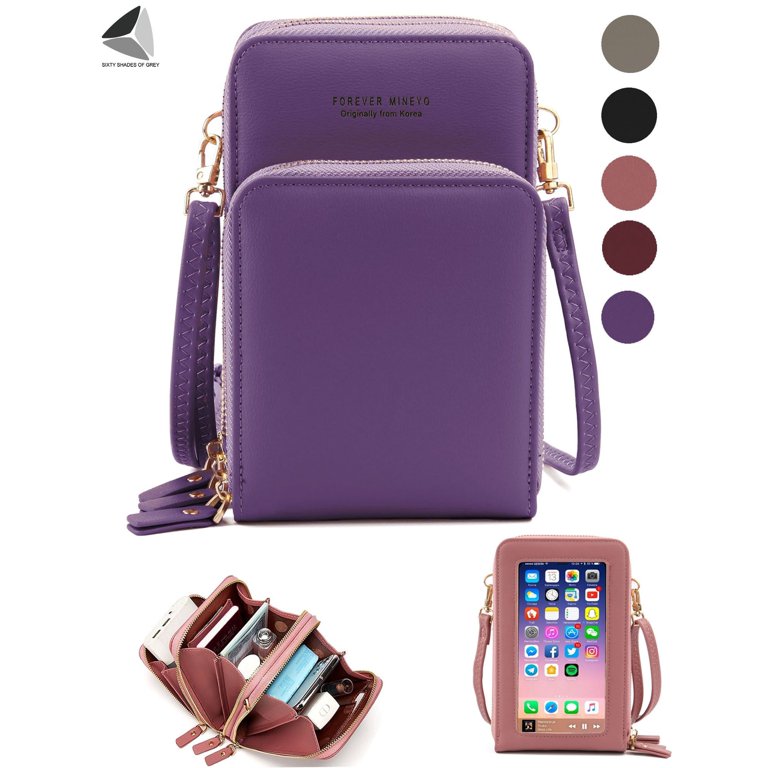 Sixtyshades Small Crossbody Phone Bags with Touch Screen Window PU Leather  Cellphone Purse Wallet Handbags (Purple) 