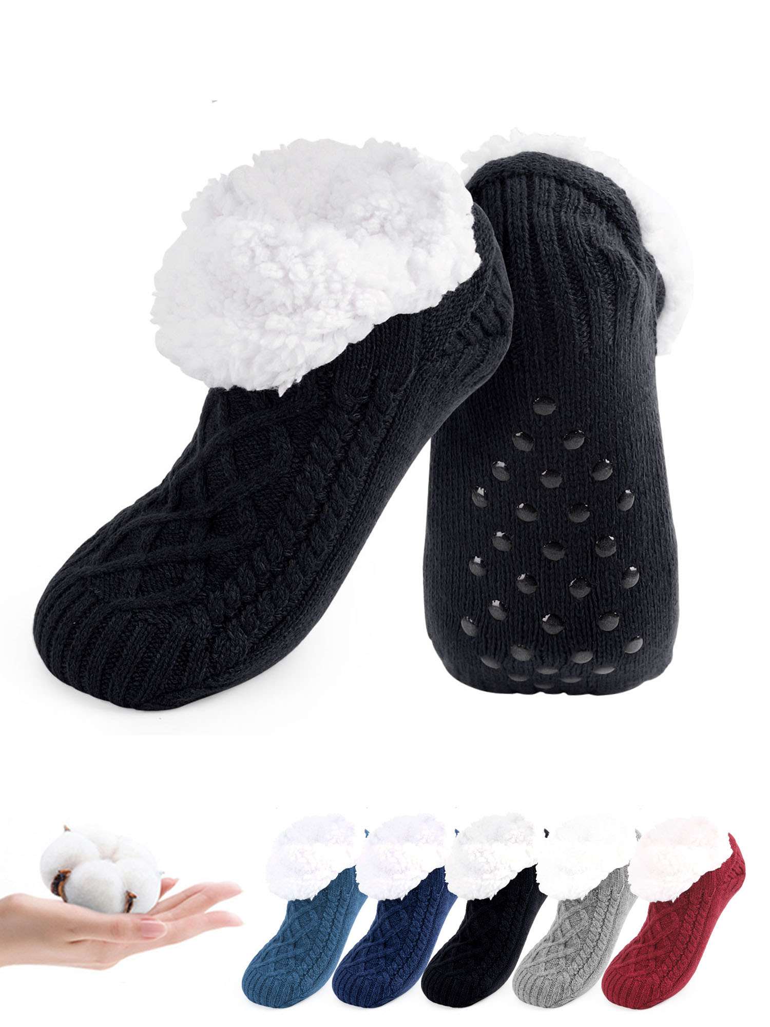 Sixtyshades Warm Fluffy Fleece Lining Slipper Socks with NonSlip